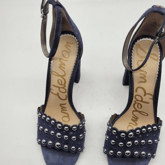 Sam Edelman Womens Yaria Blue Leather Studded Ankle Strap Heels Size 10 EU 40 - Picture 3 of 9